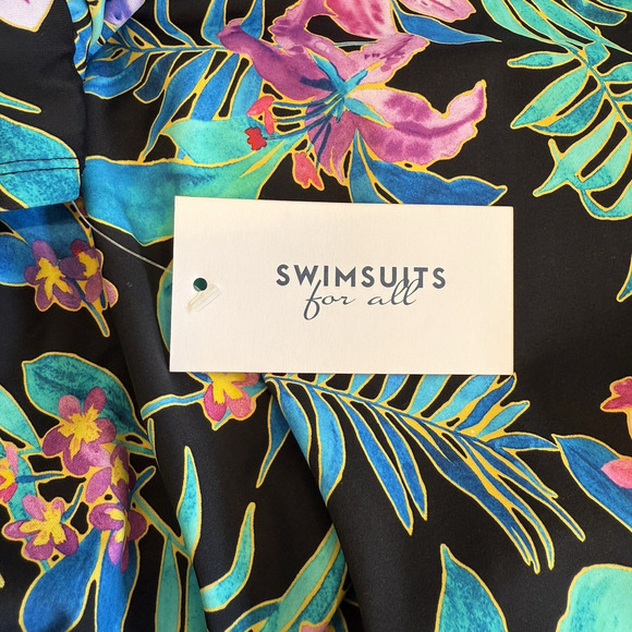 Swimsuits For All One Piece Swim Dress Women Plus Size 30 Blue Black Floral NWT - Picture 5 of 7